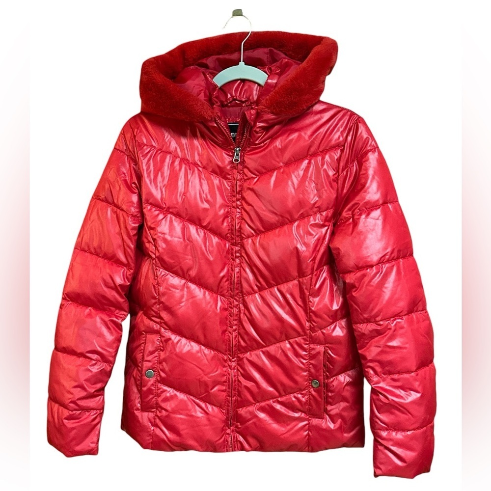 Bnci Red Puffer Hooded Winter Jacket Cold Weather Full Front Zipper Small